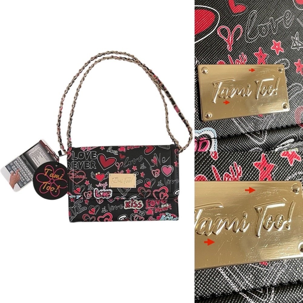 Tami Too! Graffiti Crossbody Tech Window Black and Red Women's Bag NWT